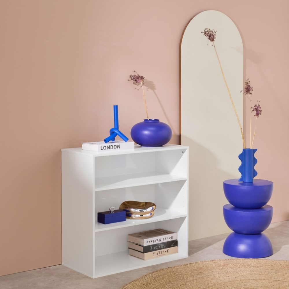 Module de rangement décor bois blanc 2 étagères Module de rangement décor bois blanc 2 étagères