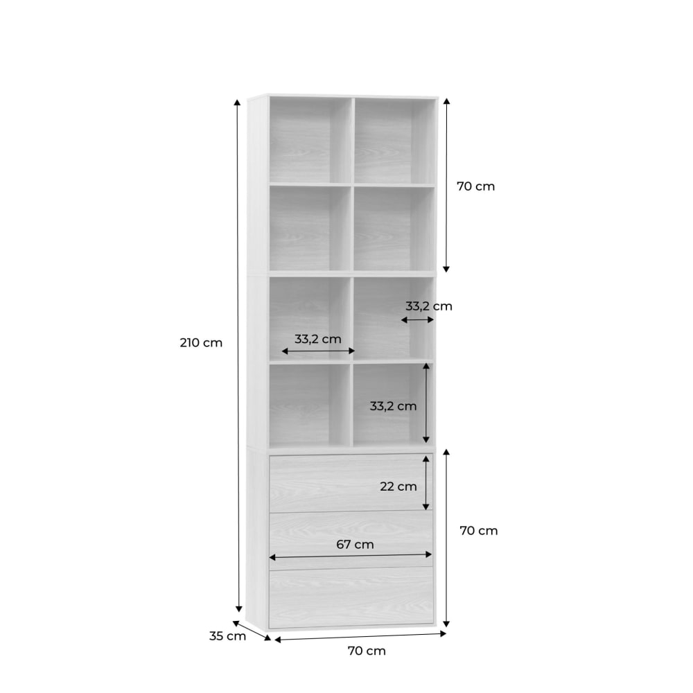 Kit modules décor bois noyer 3 éléments - 3 tiroirs 8 niches
