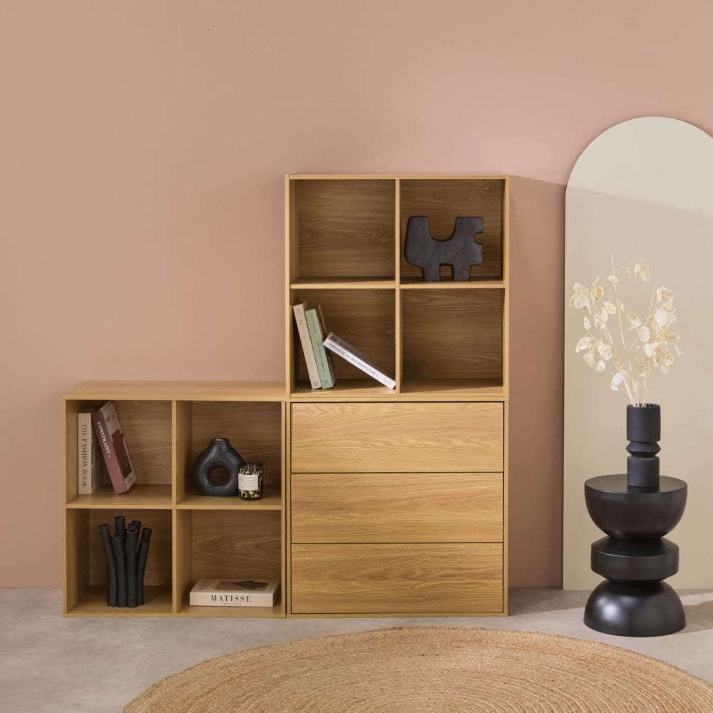 Modulares Regal eichenfarbenes Holzdekor 3 Elemente - 3