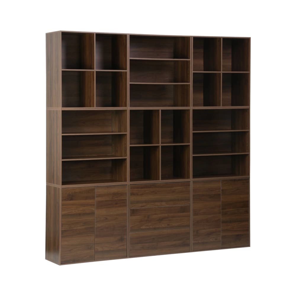 sweeek Modulares Regal nussbaumfarbenes Holzdekor 9 Elemente style classic chic Braun Holz