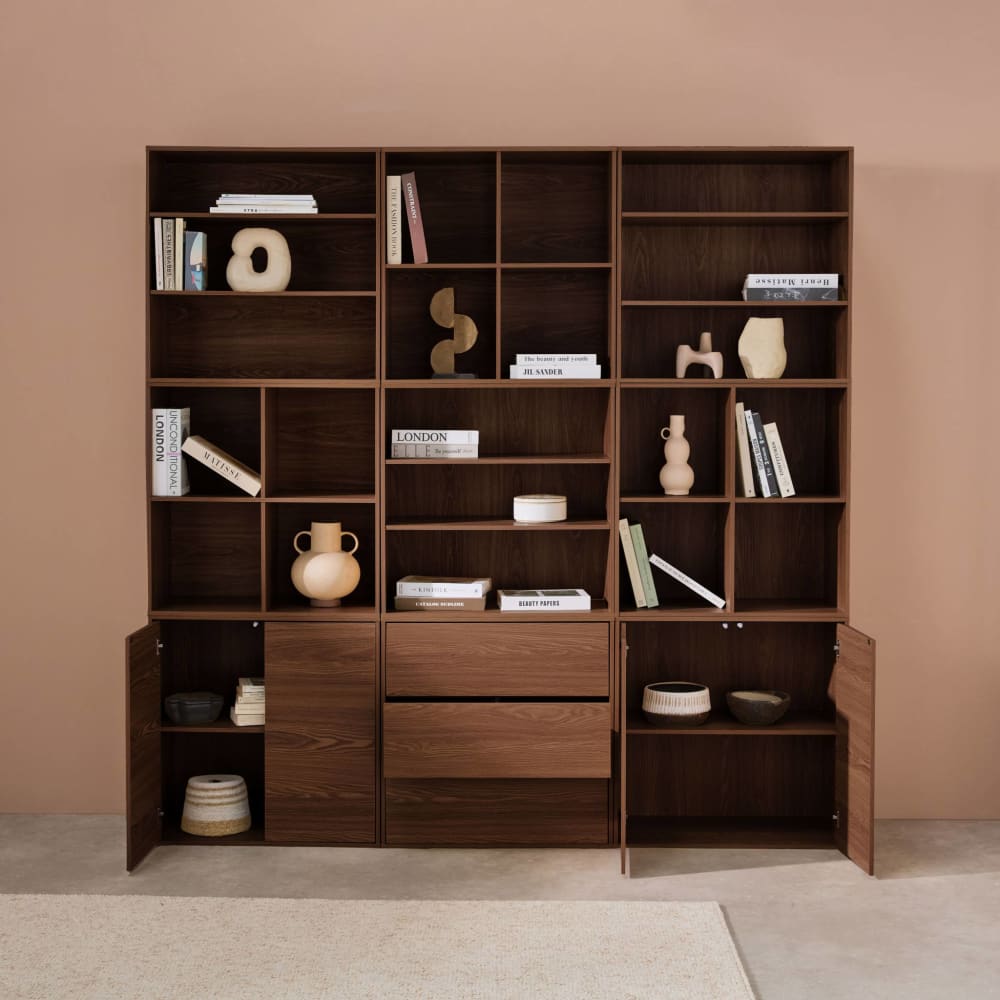 Modulares Regal nussbaumfarbenes Holzdekor 9 Elemente - Maisons