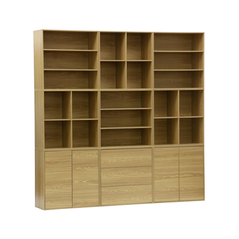 Kit étagère, bibliothèque décor bois chêne 9 éléments kit 1