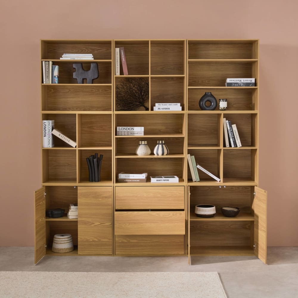 Kit étagère, bibliothèque décor bois chêne 9 éléments kit 1