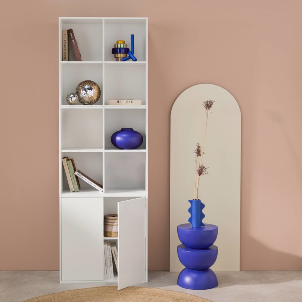 Modulares Regal weißes Holzdekor 3 Elemente - 2 Türen 8 offene