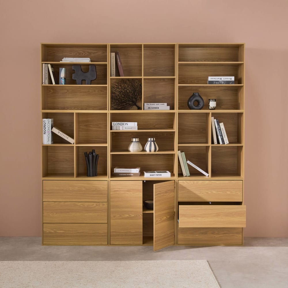 Modulares Regal eichenfarbenes Holzdekor 9 Elemente - Maisons Du