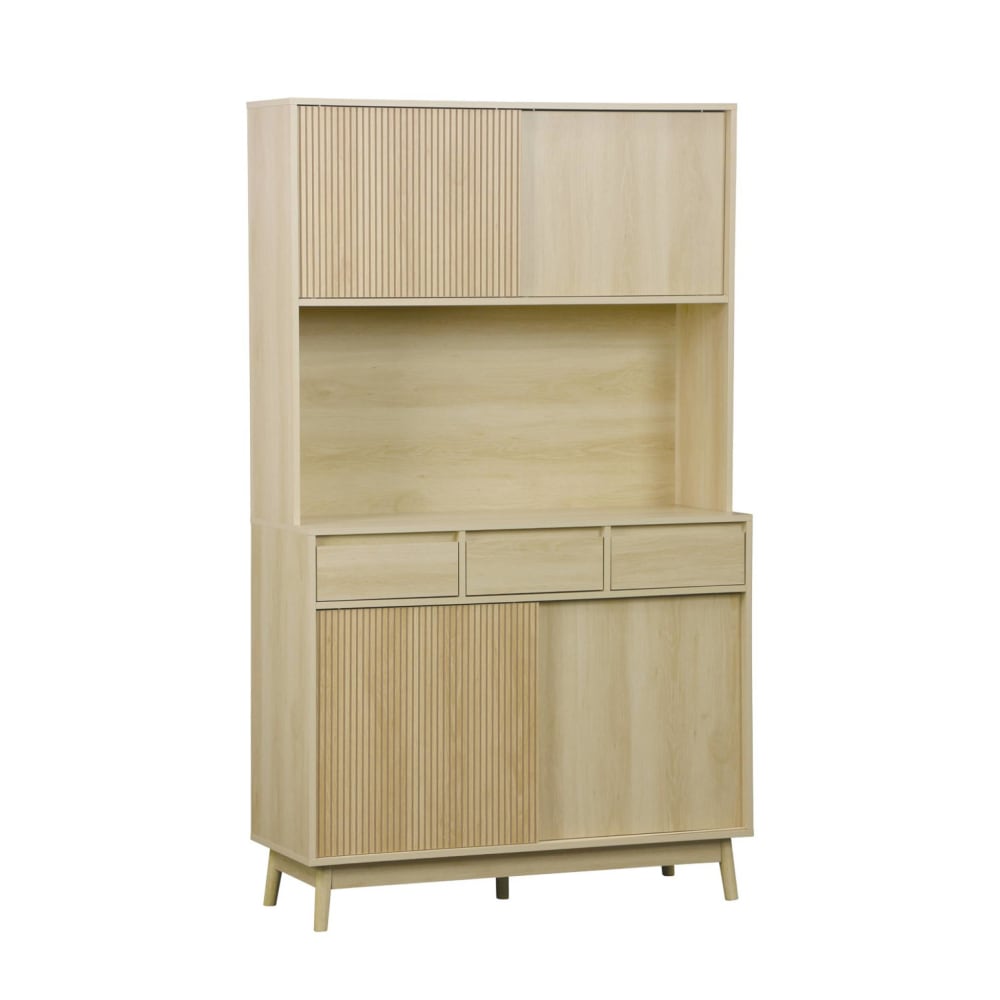Buffet de cuisine décor bois 4 portes 3 tiroirs 110 cm, naturel