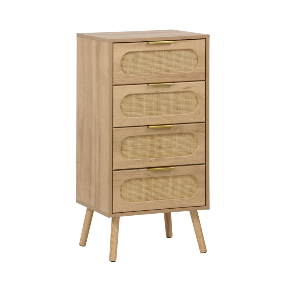 Commode chiffonnier effet bois et cannage 4 tiroirs naturel