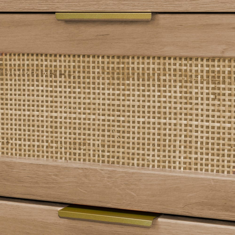 Hochkommode mit Holzdekor und Rattan 4 Schubladen natur - Maisons