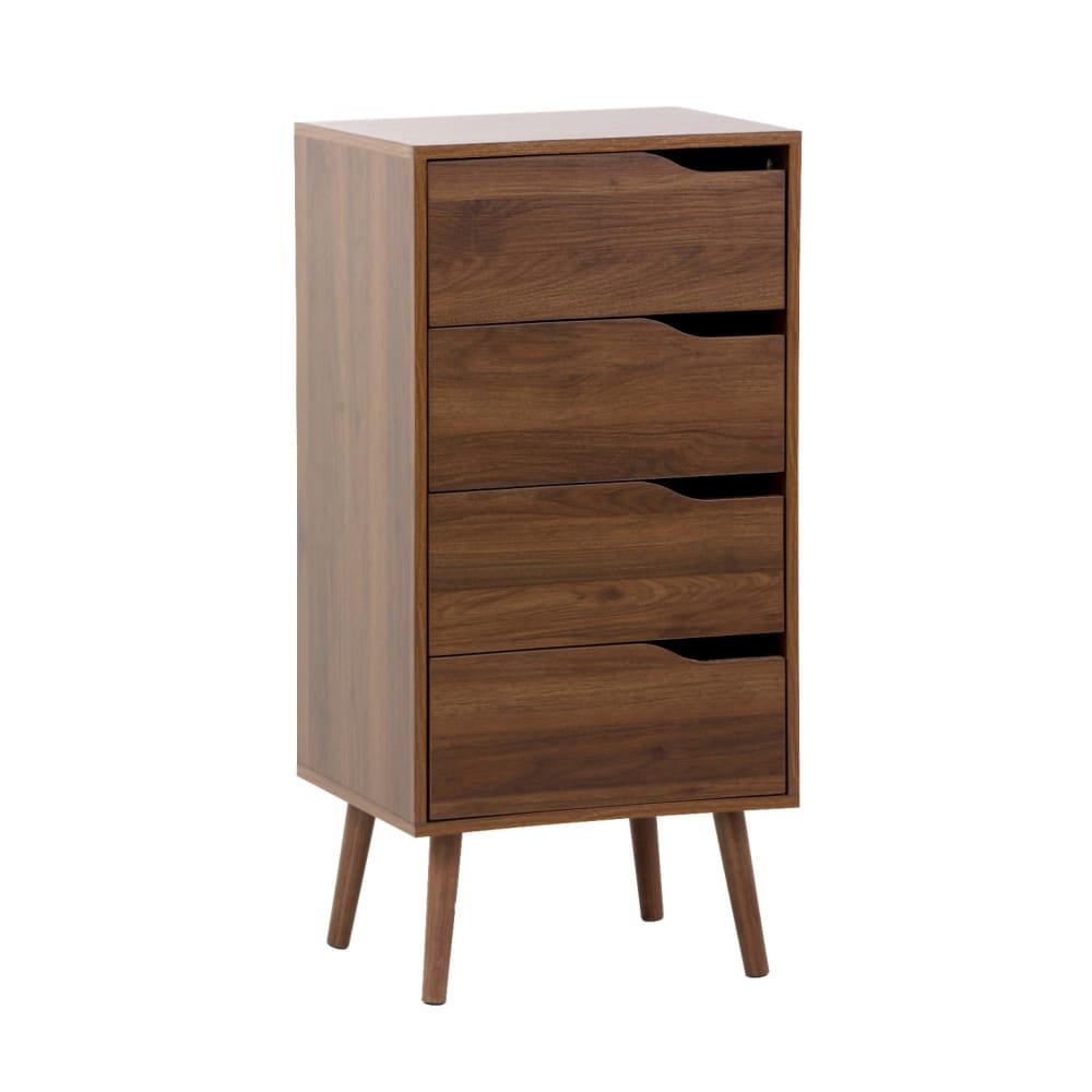 sweeek Hochkommode Holzdekor nussbaumfarben 4 Schubladen style vintage Braun Spanplatte