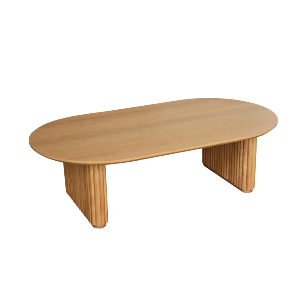 Ovaler Couchtisch Heveaholz und Eichenfurnier naturfarben -