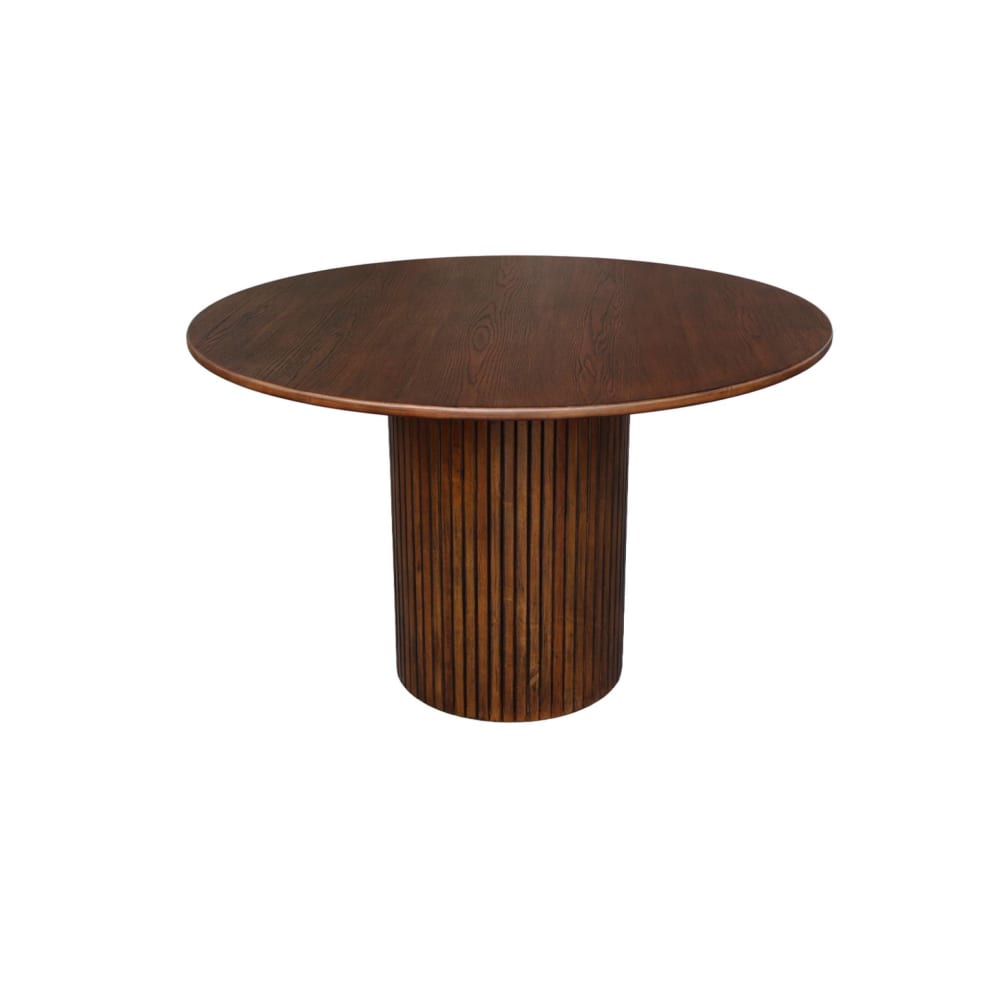 Table à manger ronde bois d'hévéa et placage chêne noyer 4 places