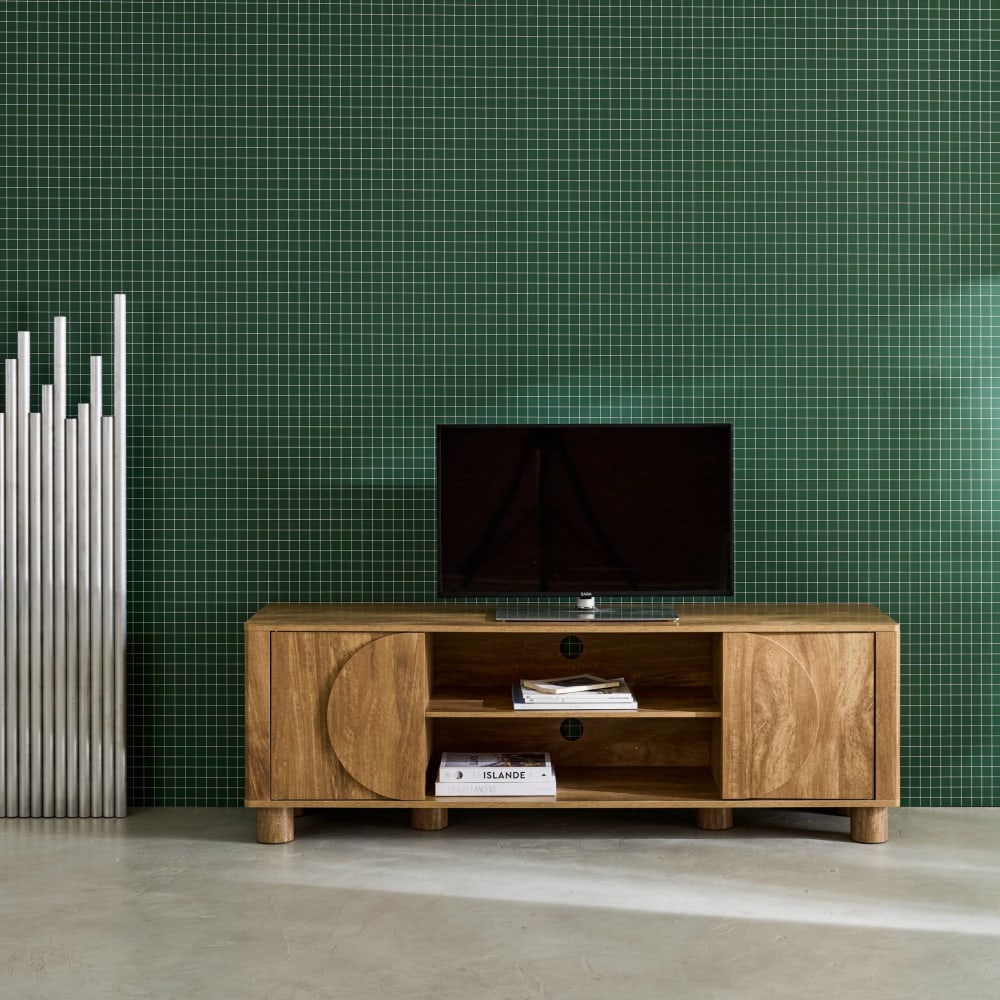 Meuble tv exotique décor bois de manguier 2 portes 155cm