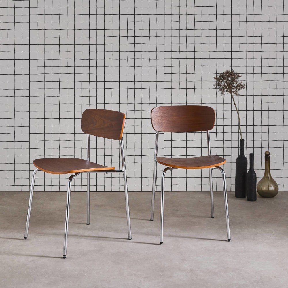 2er-Set Vintage Stühle Chrom/nussbaumfarben - Maisons Du Monde