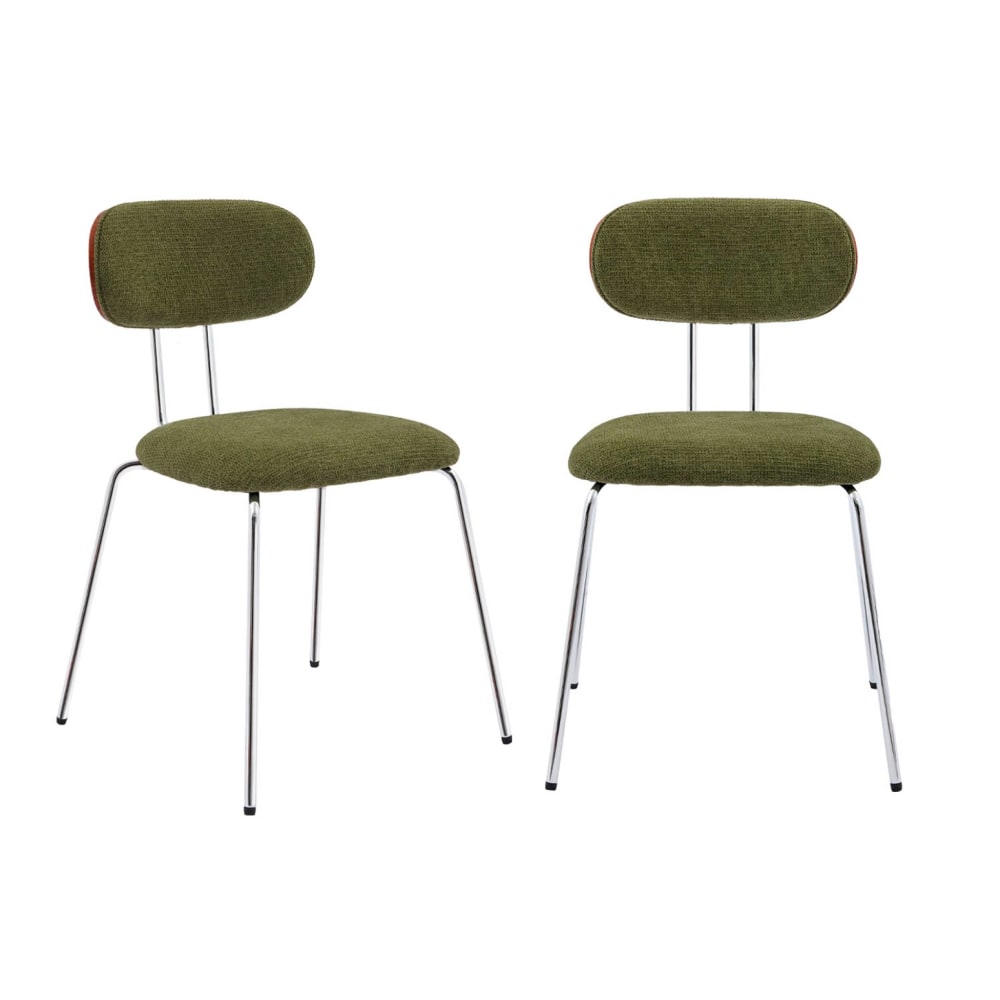 sweeek 2er-Set Stühle nussbaumfarben/khaki/verchromt style classic chic Grün Öko-Tex Zertifikat Pvc - Polyvinlychlorid