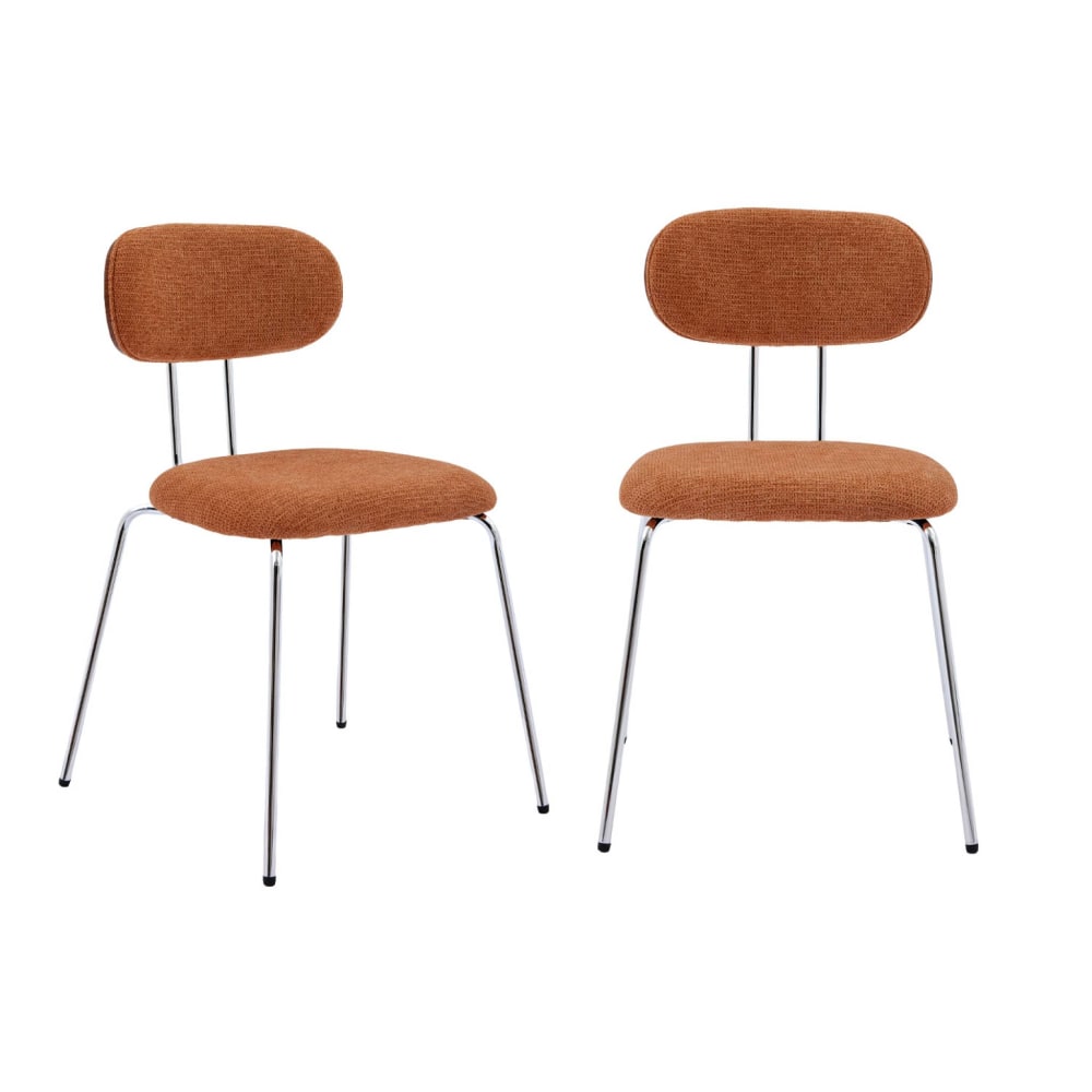 sweeek 2er-Set Stühle nussbaumfarben/terrakotta/verchromt style classic chic Rot Öko-Tex Zertifikat Pvc - Polyvinlychlorid