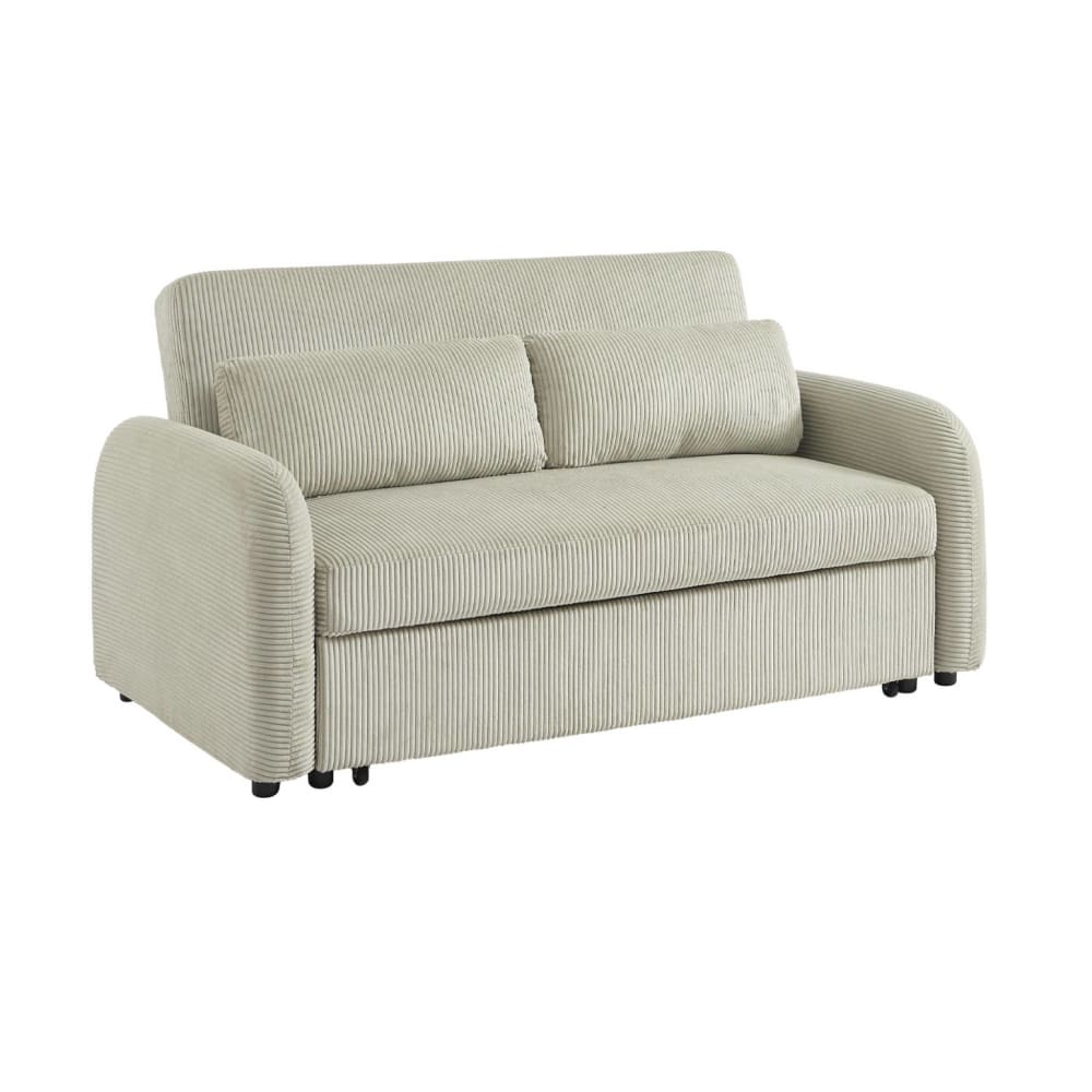 Canapé convertible arrondi 2 places velours côtelé gris clair