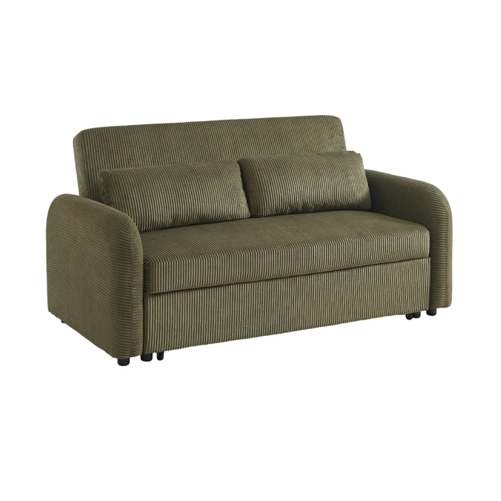 Canapé convertible arrondi 2 places velours côtelé kaki