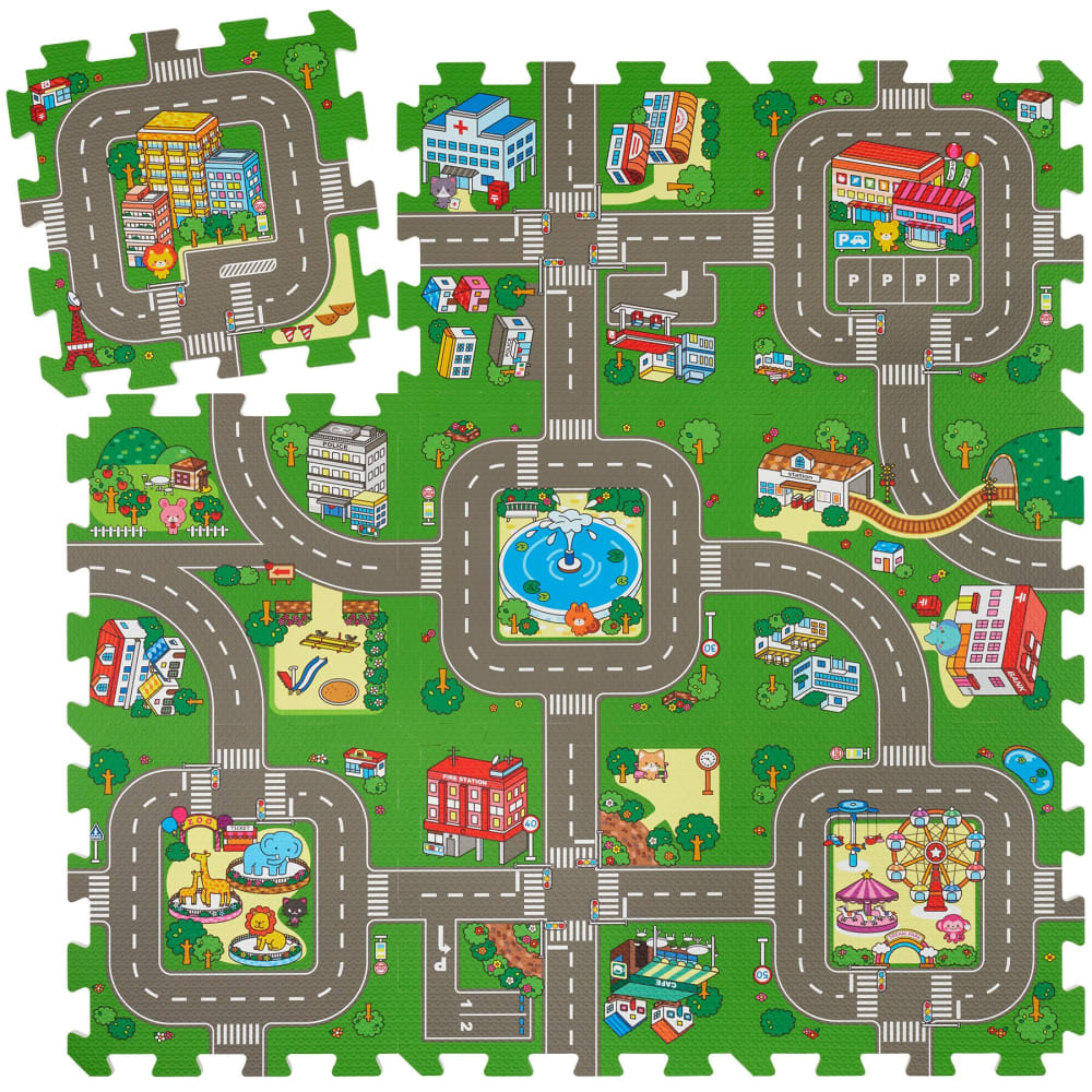 Tapis puzzle motifs ville et rues avec 9 pièces antidérapantes