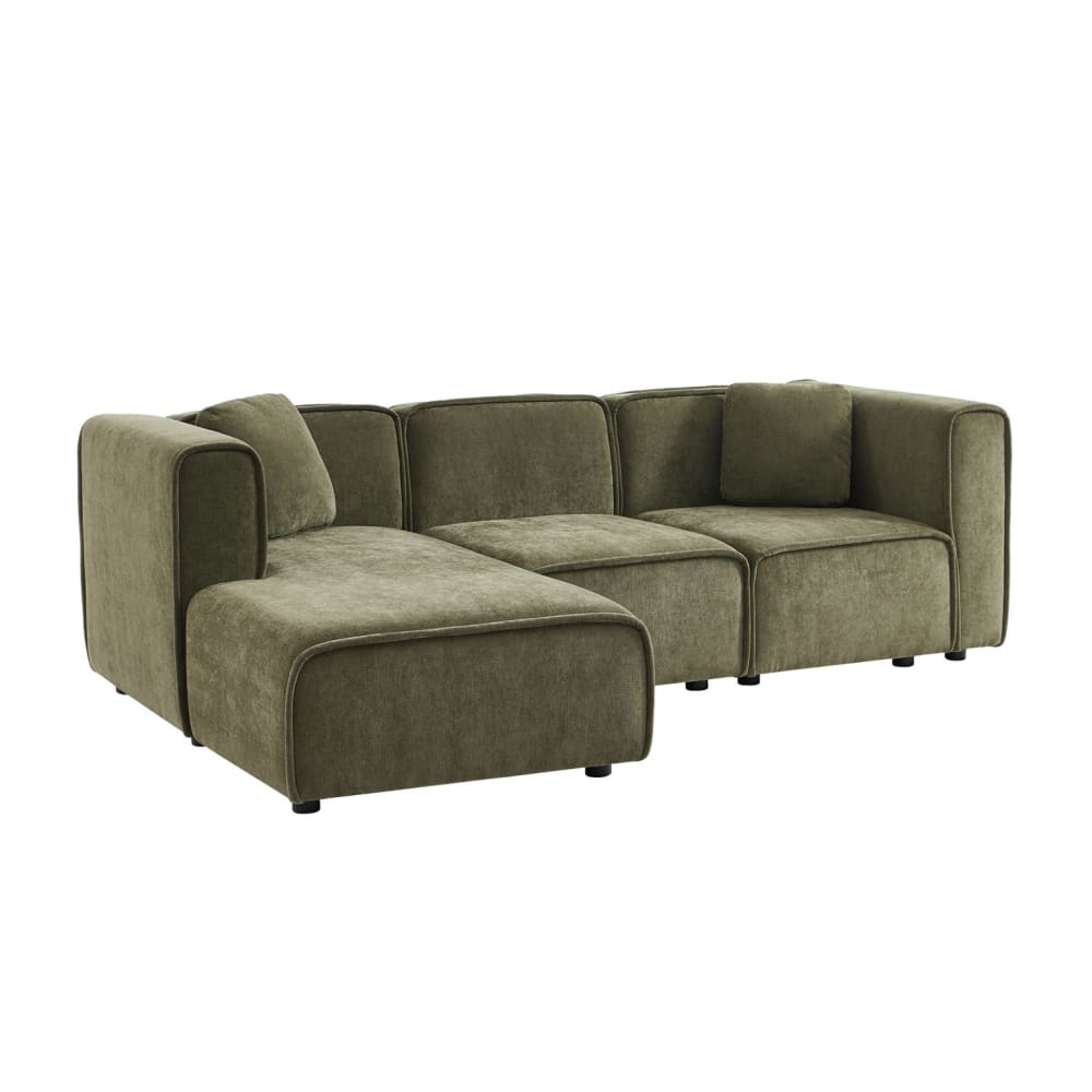 Canapé d'angle gauche 3 places tissu kaki