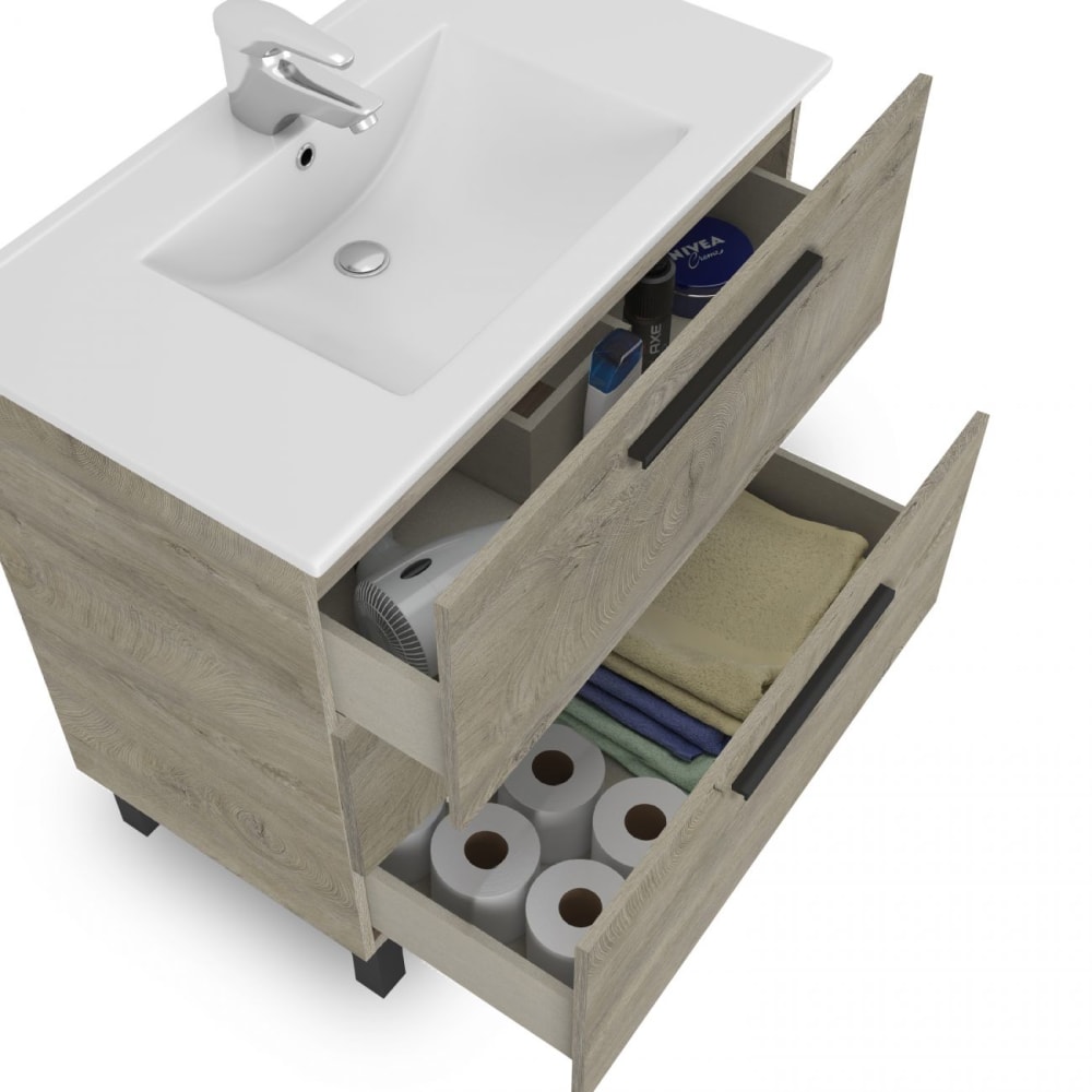 mueble de bano con espejo sense 3 cajones roble