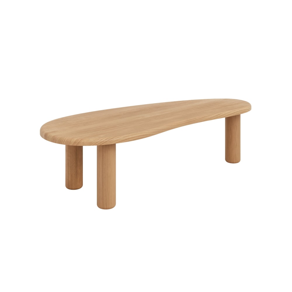 Table basse ovale en pin massif verni couleur chêne 130 cm