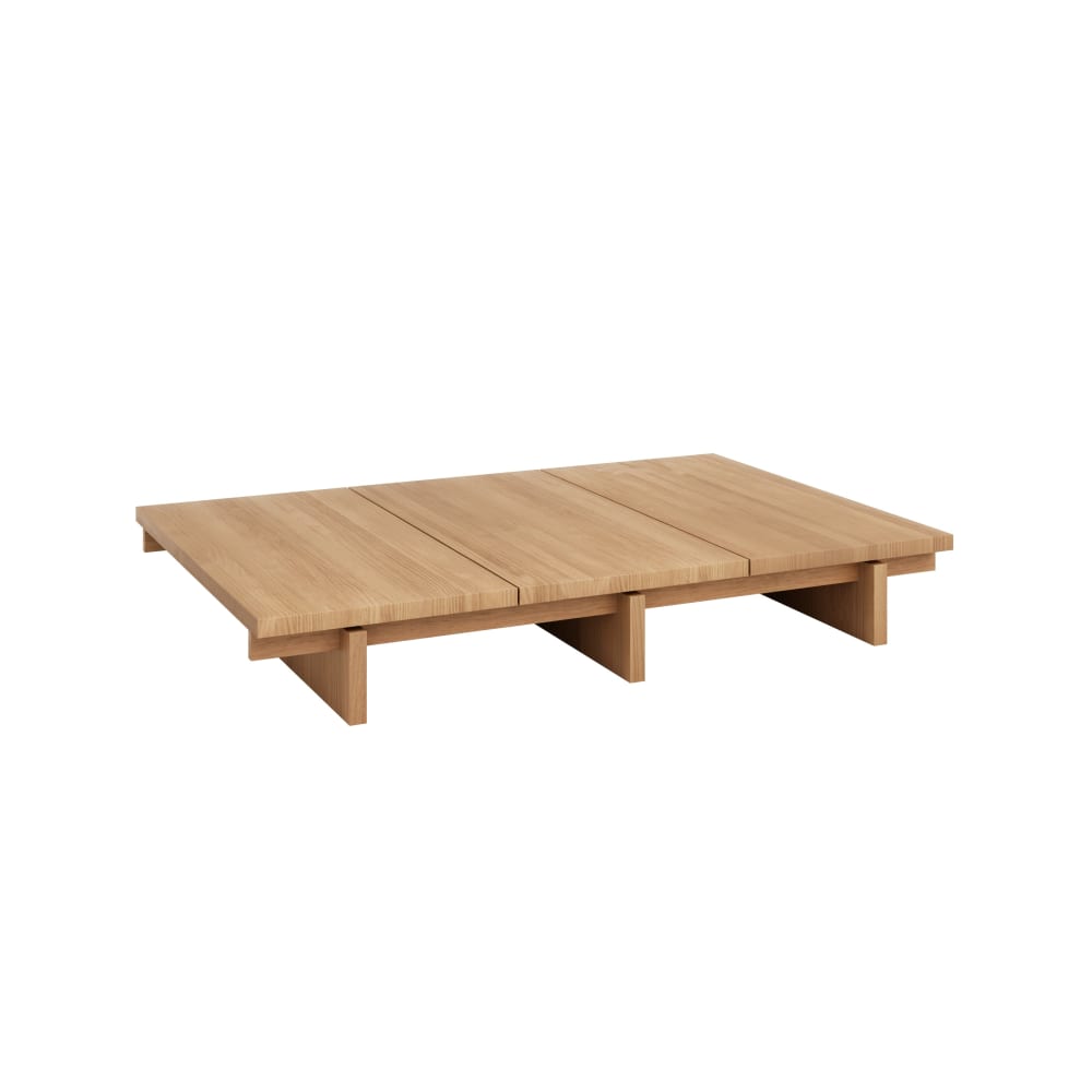 Table basse rectangulaire en pin verni couleur chêne 135,2 cm