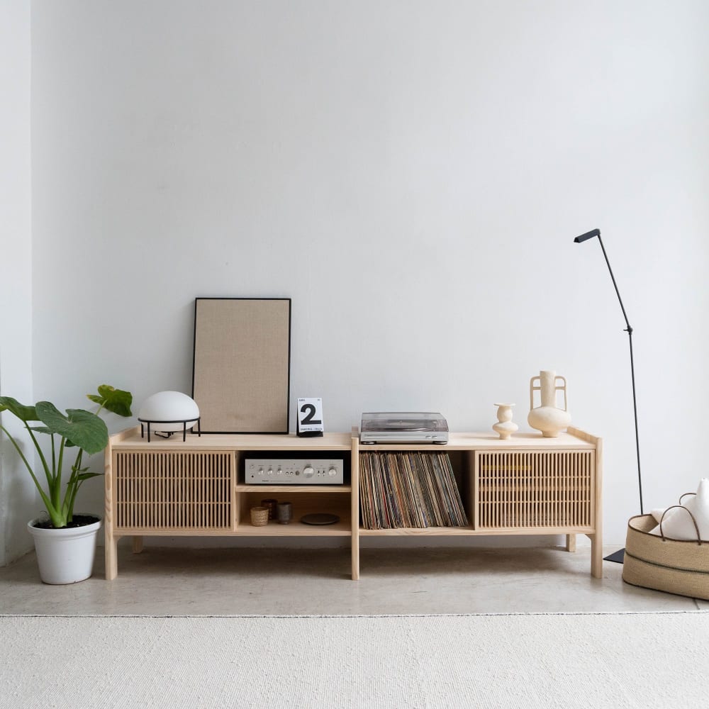 Meuble TV moyen en pin massif 201,4 cm Non verni