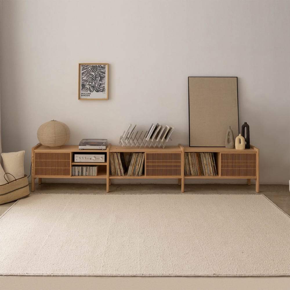 Meuble TV grand en pin massif verni couleur chêne 300,6 cm