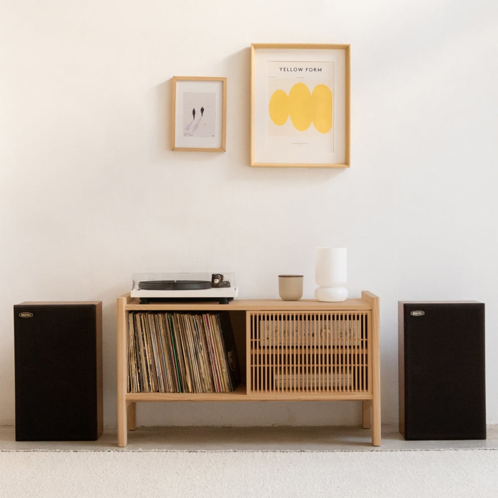 Meuble TV petit en pin massif verni couleur chêne 102,2 cm