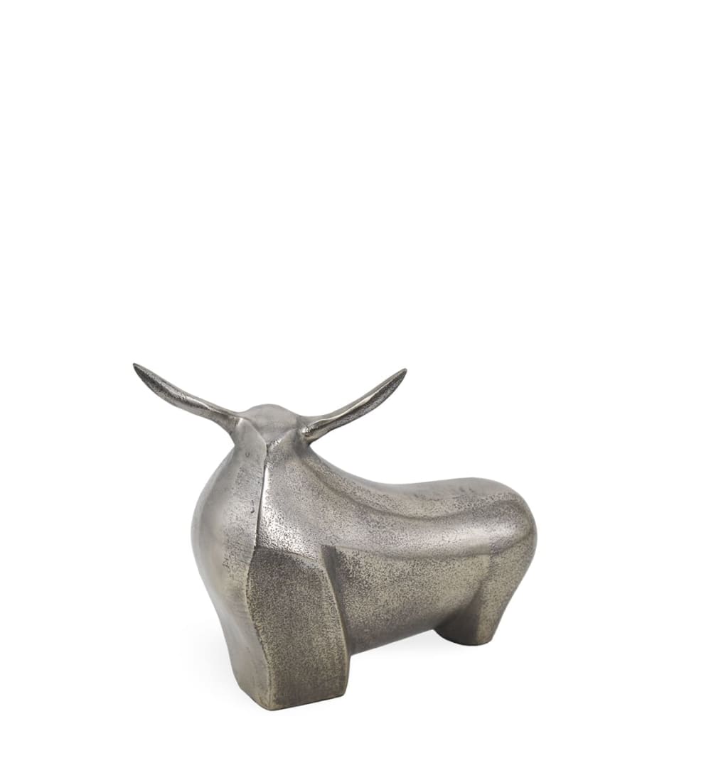 Figura decorativa toro aluminio plateado