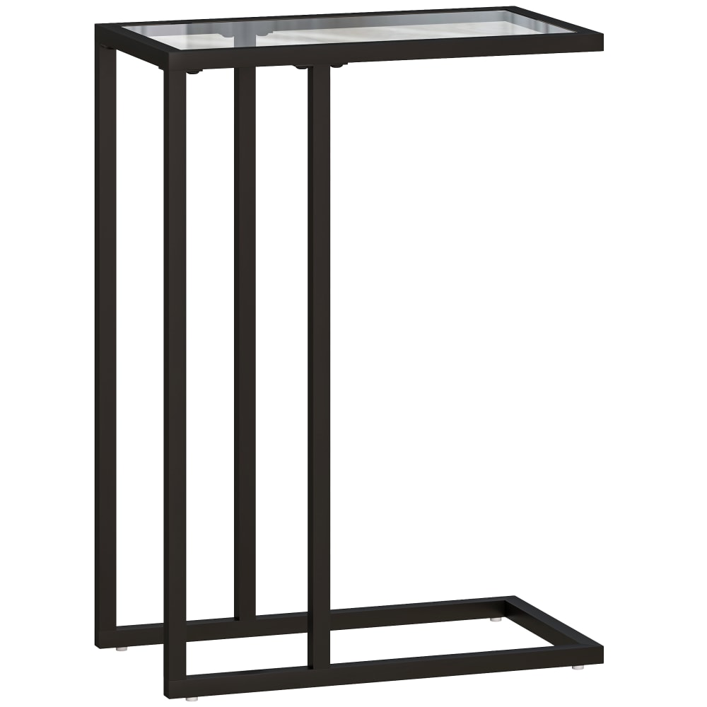 Table d'appoint plateau en verre trempé cadre en acier noir