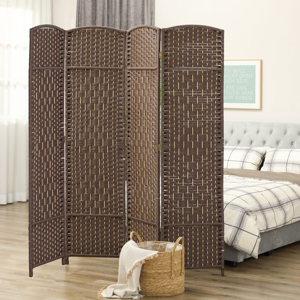 Paravent intérieur pliable 4 panneaux polypropylène et bois marron — vue 4