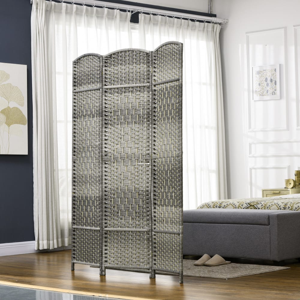 Paravent intérieur pliable 3 panneaux polypropylène et bois gris — vue 4