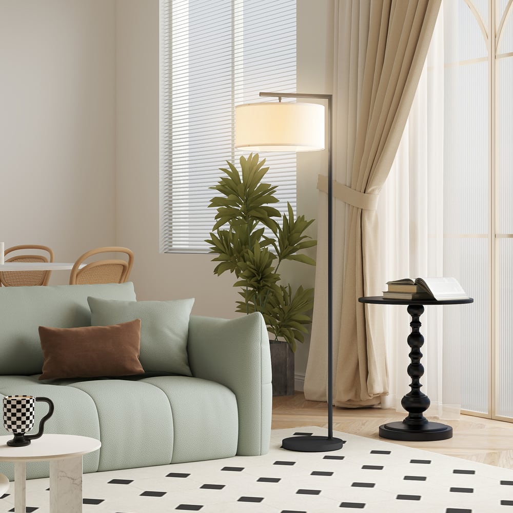 Schwarz-Weiß-Leinenstoff-Lampenschirmleuchte - Maisons Du Monde