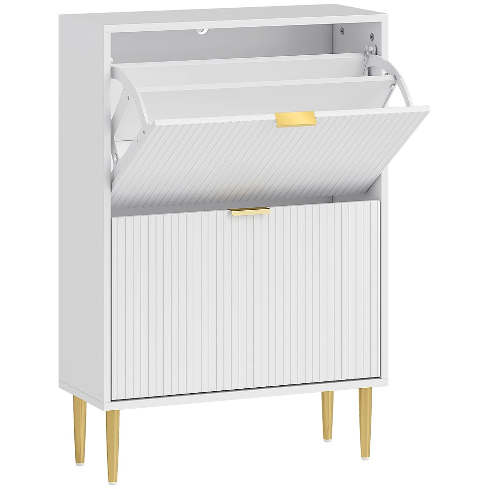Homcom Weißer Schuhschrank, 2 Klappfächer, verstellbar, MDF style modern Weiß Spanplatte