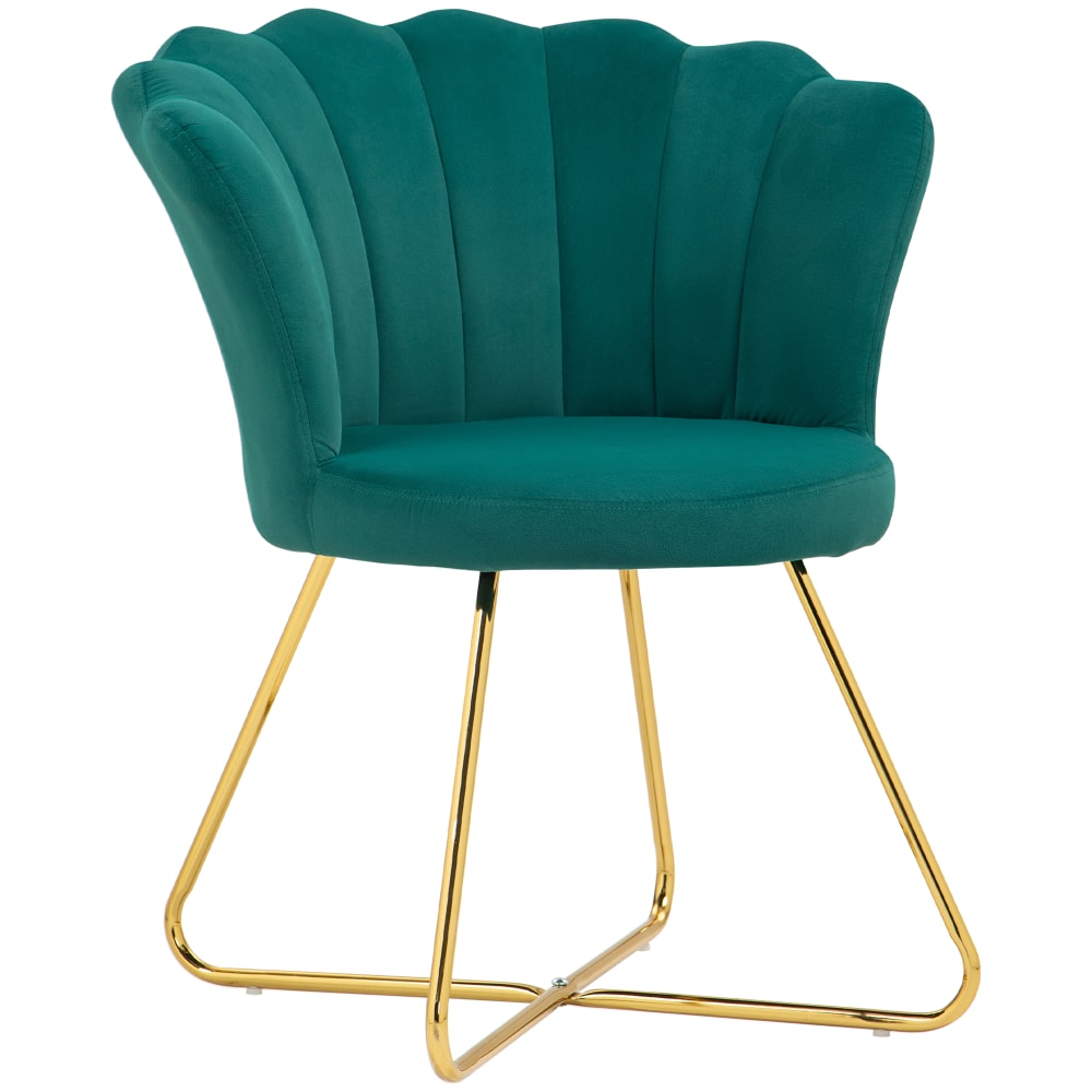 Fauteuil coquillage chaise coiffeuse velours à pieds acier vert foncé