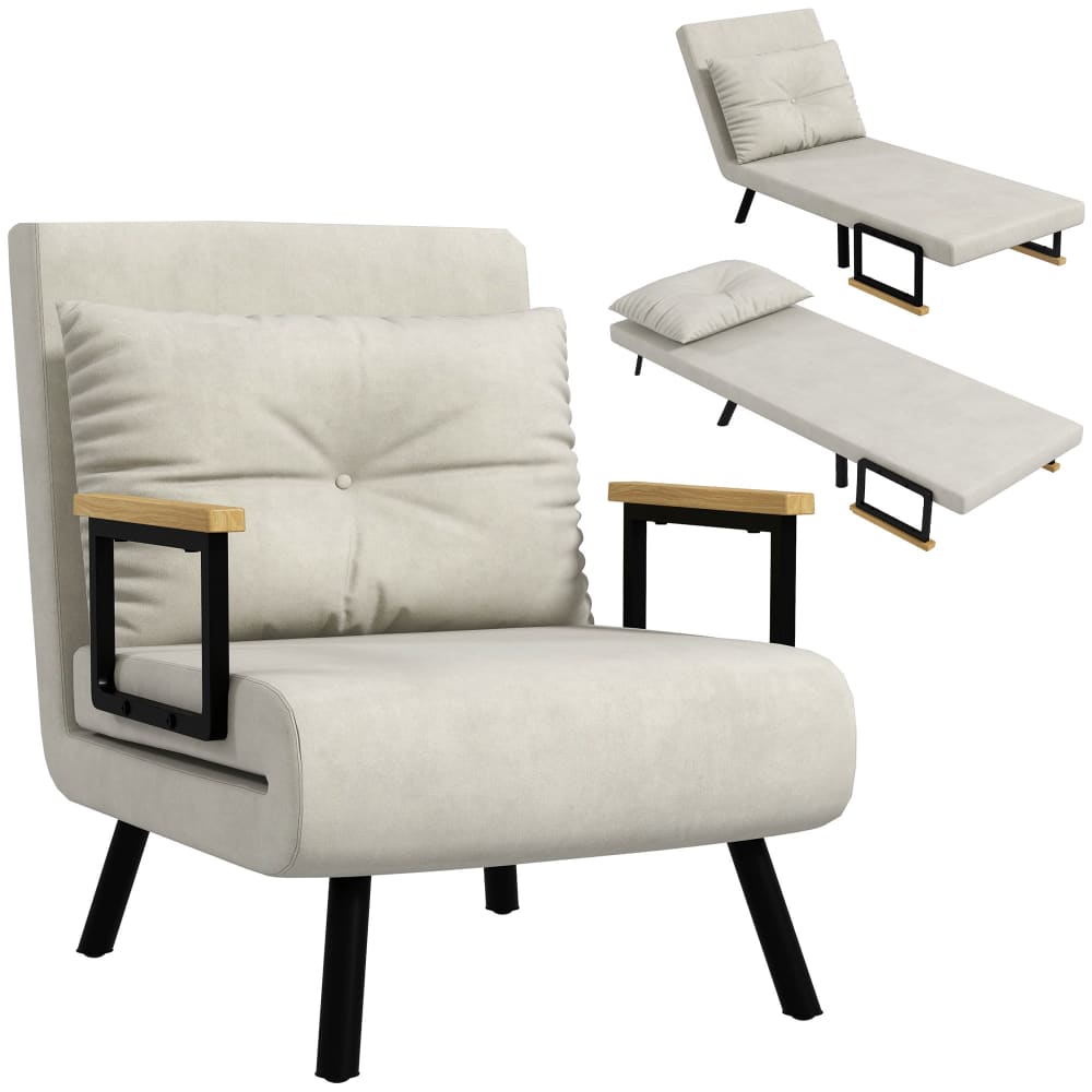 Fauteuil convertible 1 place dossier réglable coussin inclus crème