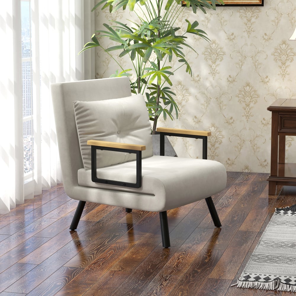 Fauteuil convertible 1 place dossier réglable coussin inclus crème