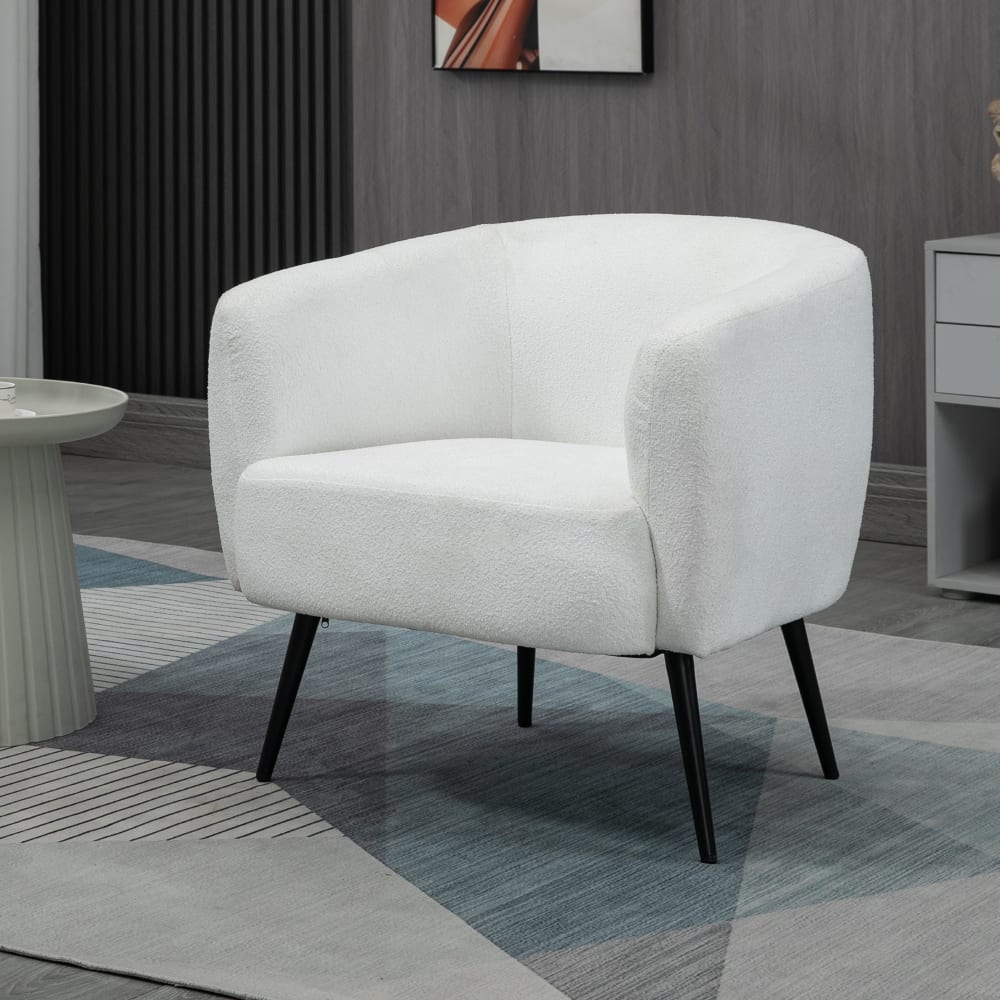 Fauteuil de salon arrondi design tissu bouclette blanc
