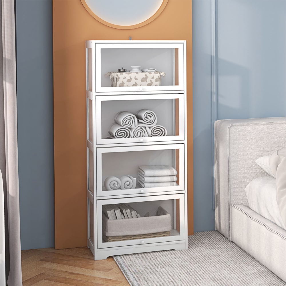 Homcom 4-stufige Weiß-MDF-Abbattantvitrine Weiß Spanplatte