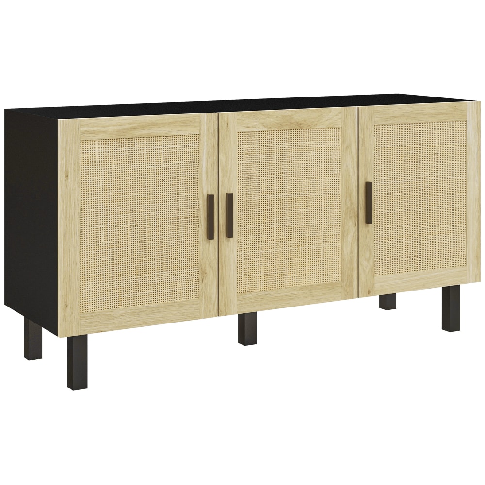 Buffet rotin portes cannage rotin et bois noir et naturel