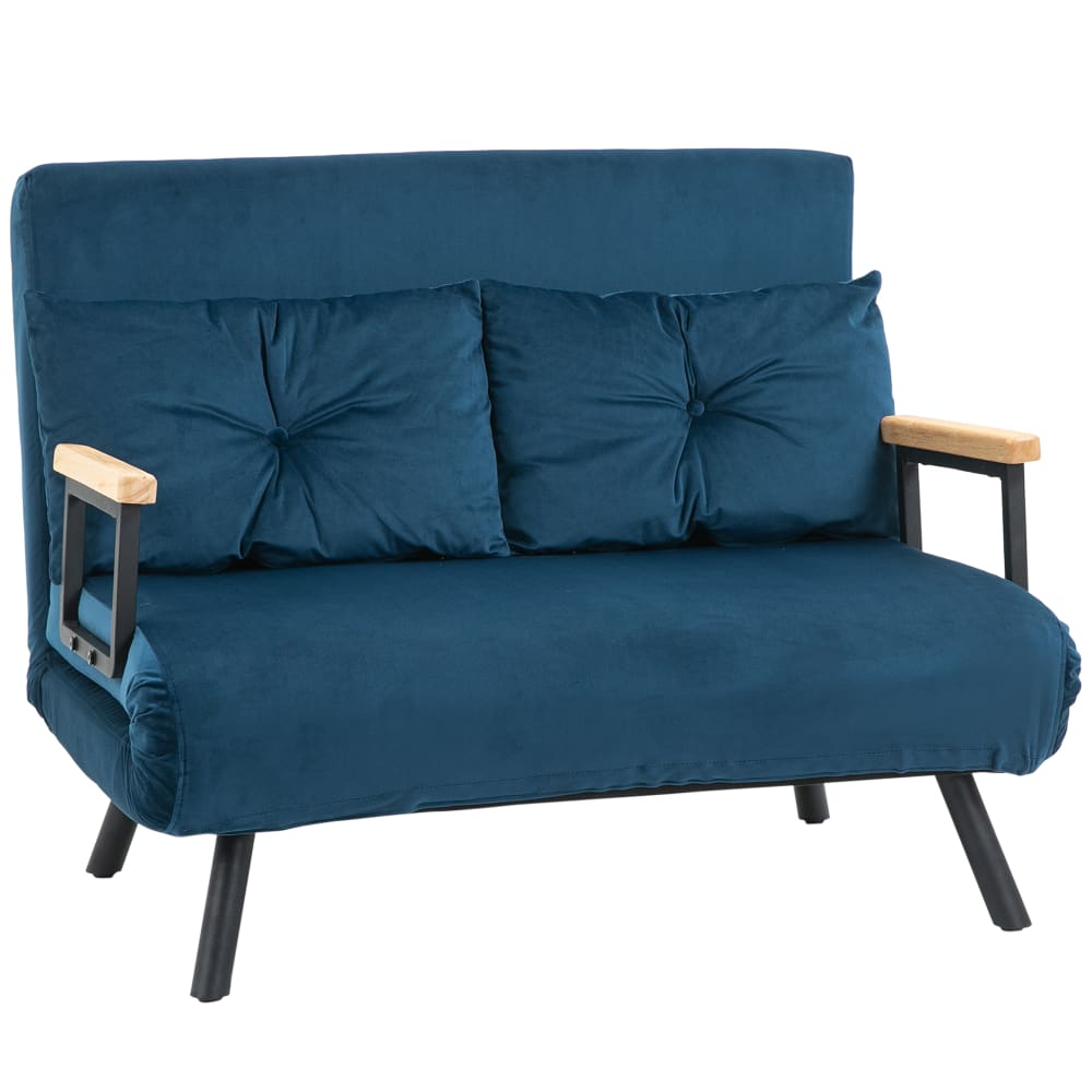 Canapé convertible pliant tissu effet velours bleu