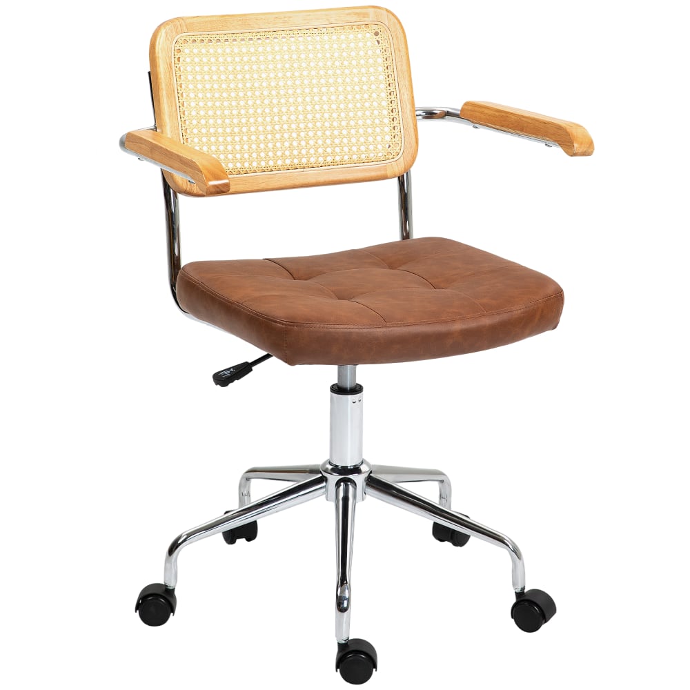 Homcom Höhenverstellbarer Bürostuhl, Braunes Stoff Braun Pvc - Polyvinlychlorid