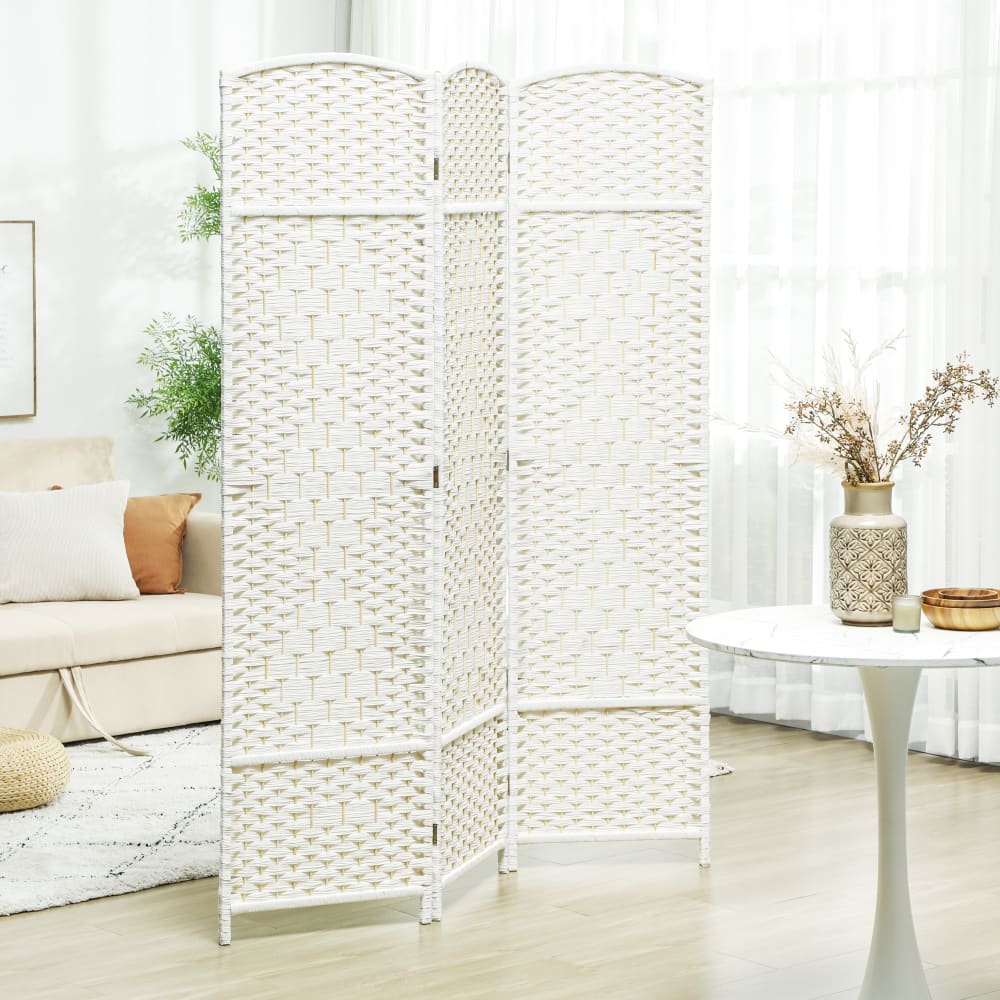 Paravent intérieur pliable 3 panneaux polypropylène et bois blanc — vue 3