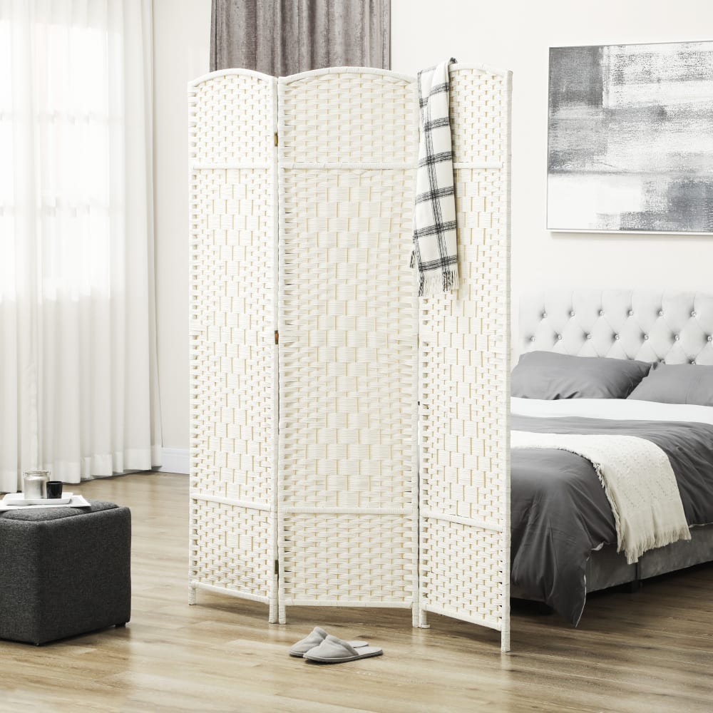 Paravent intérieur pliable 3 panneaux polypropylène et bois blanc — vue 4