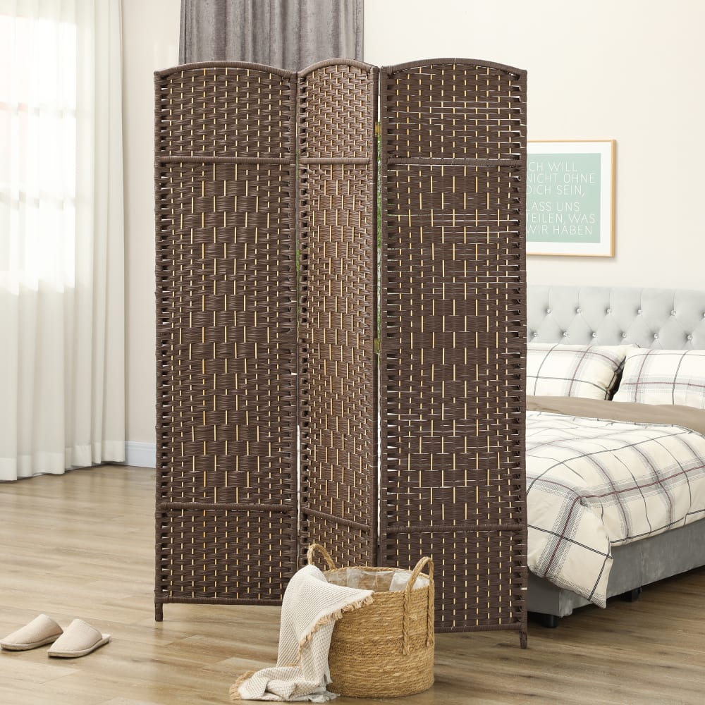 Paravent intérieur pliable 3 panneaux polypropylène et bois marron — vue 4