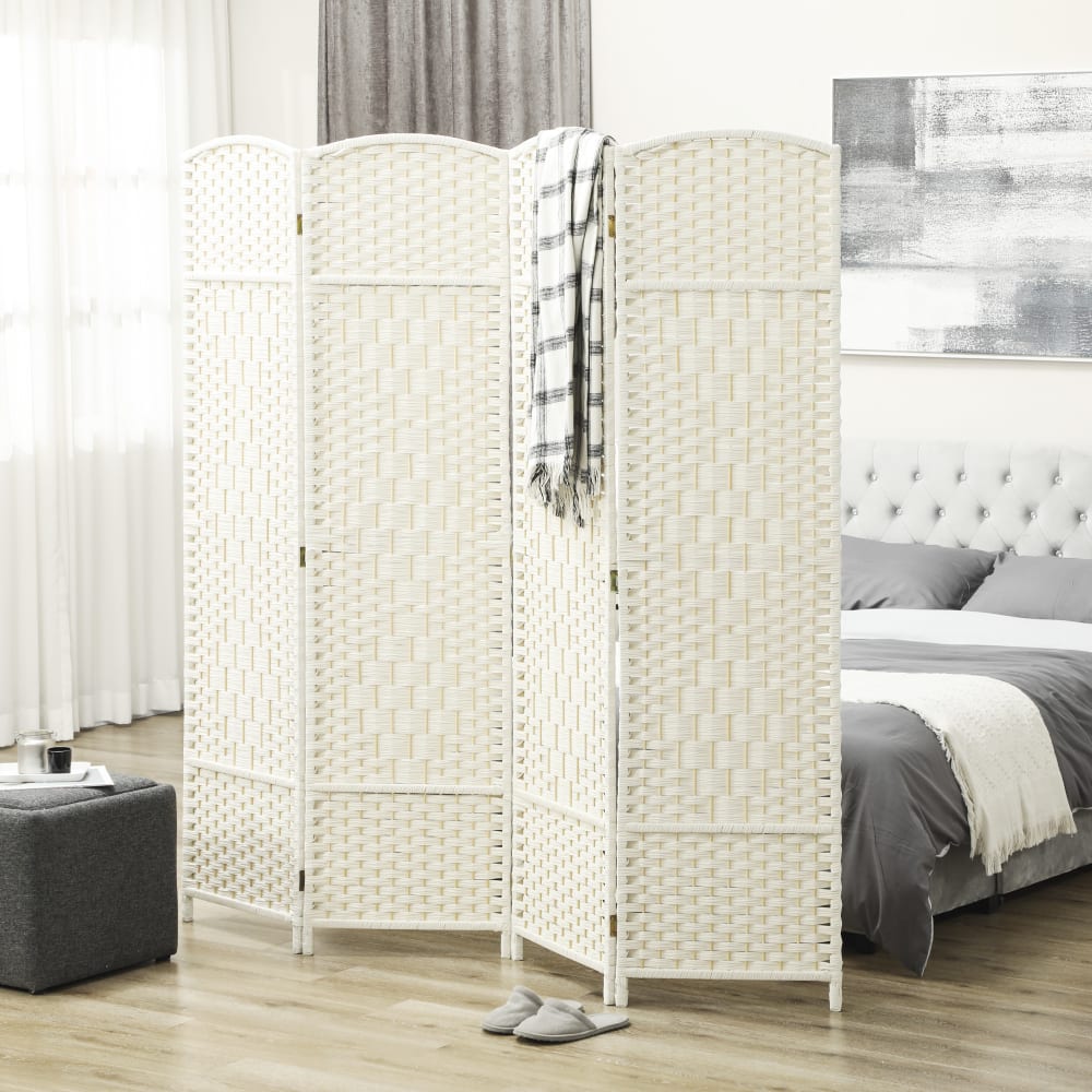 Paravent intérieur pliable 4 panneaux polypropylène et bois blanc — vue 4