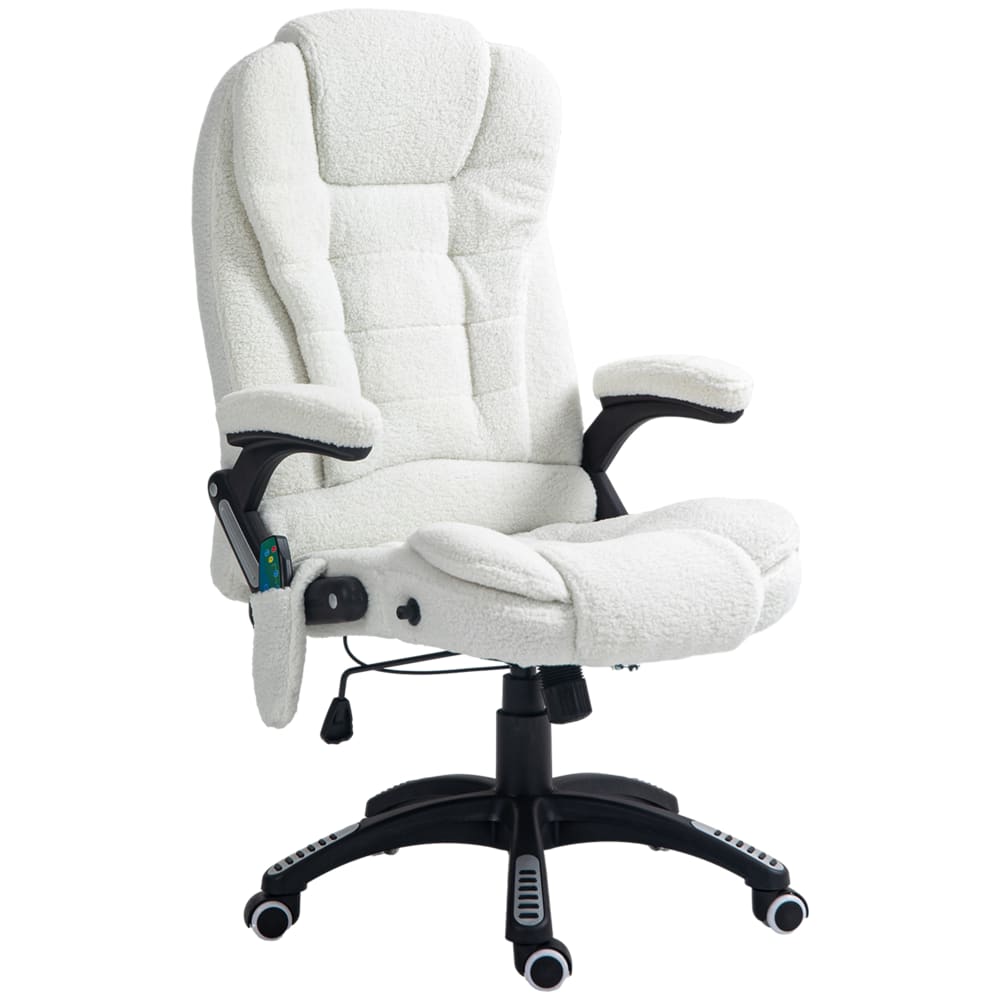Fauteuil de bureau massant chauffant pivotant 360° polyester blanc