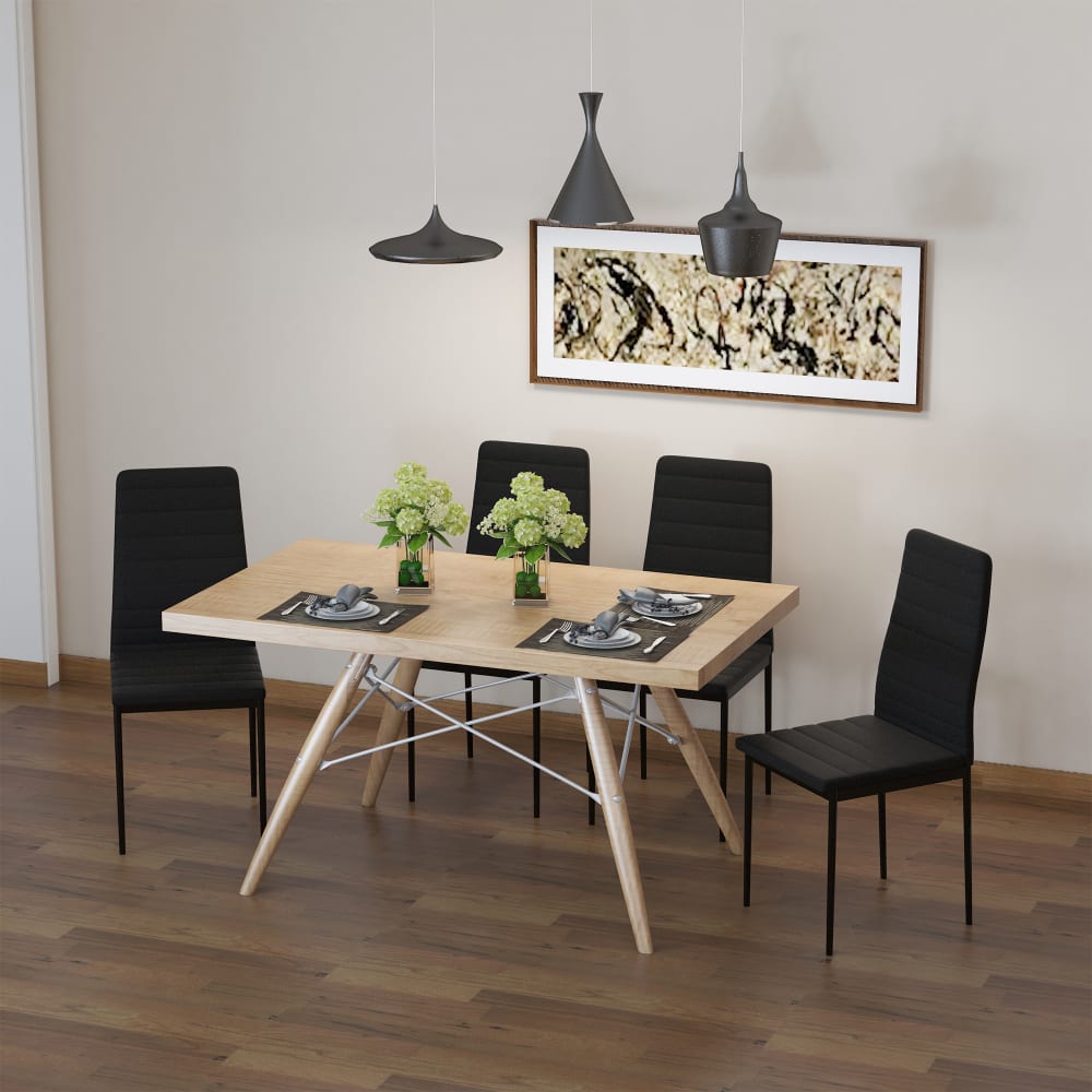 Lot de 4 chaises de salle à manger dossier haut tissu en lin noir