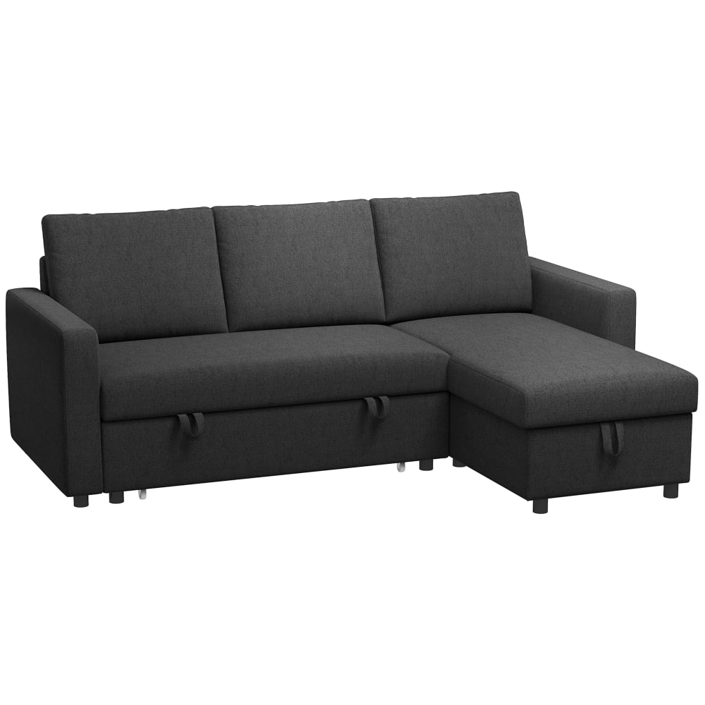 Canapé d'angle convertible 3 places modulable tissu aspect lin noir